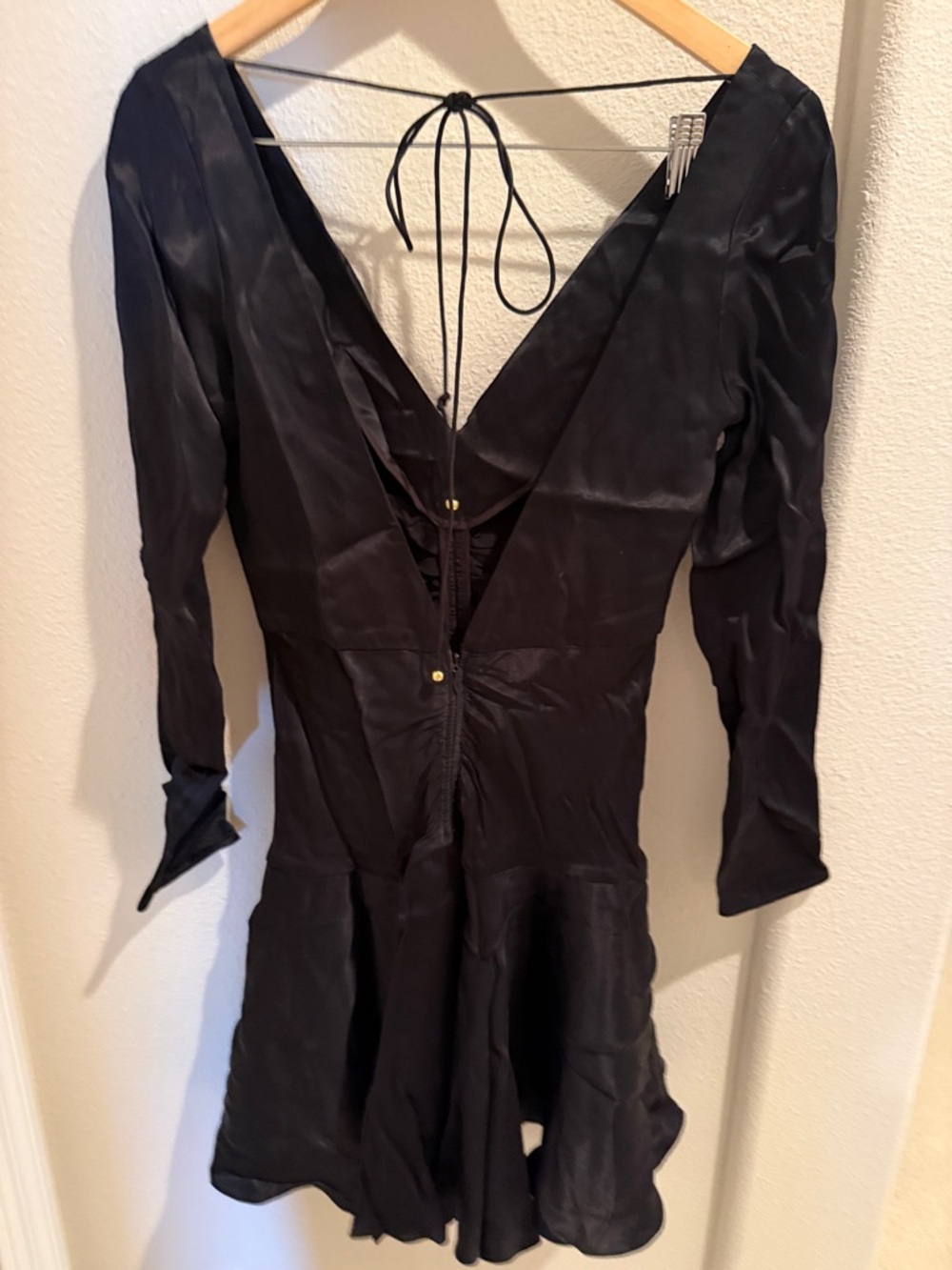 Zimmermann Black Long-Sleeve V-Neck Mini Dress - Picture 6 of 7
